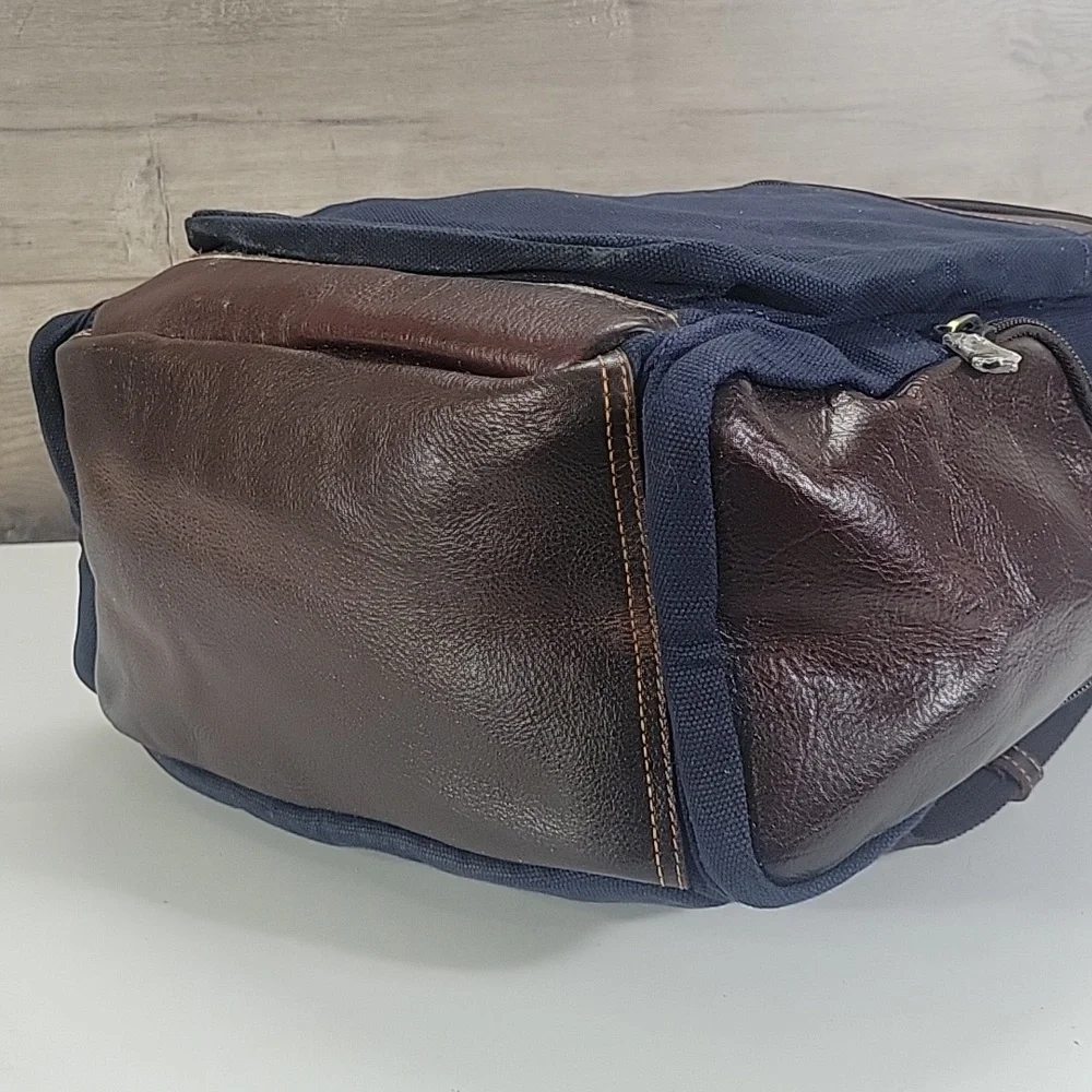 Men's Links & Kings Navy and Brown Canvas Leather Backpack New